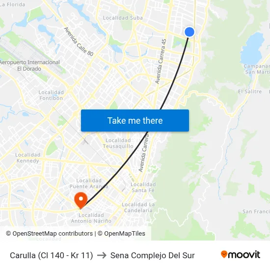 Carulla (Cl 140 - Kr 11) to Sena Complejo Del Sur map