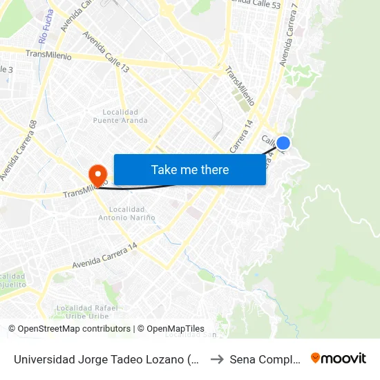 Universidad Jorge Tadeo Lozano (Av. Circunvalar - Cl 23b) to Sena Complejo Del Sur map
