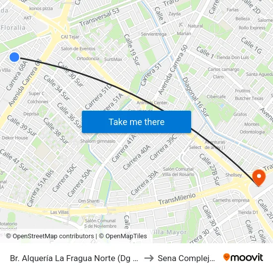 Br. Alquería La Fragua Norte (Dg 34 Sur - Kr 68c) to Sena Complejo Del Sur map