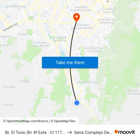 Br. El Tuno (Kr 4f Este - Cl 117a Sur) to Sena Complejo Del Sur map