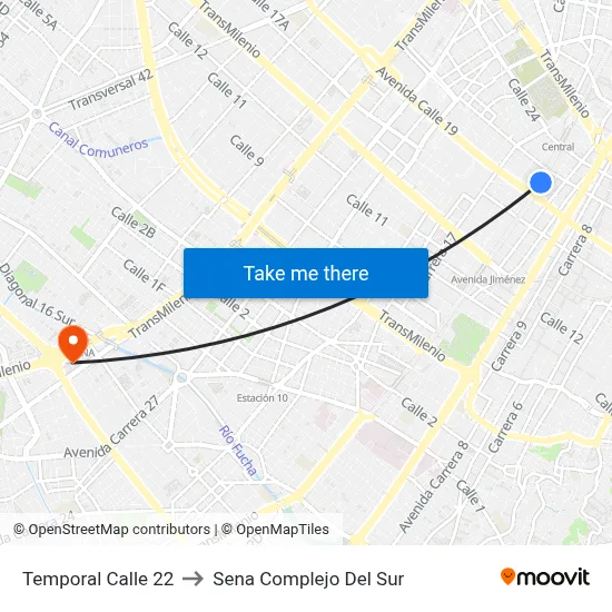 Temporal Calle 22 to Sena Complejo Del Sur map