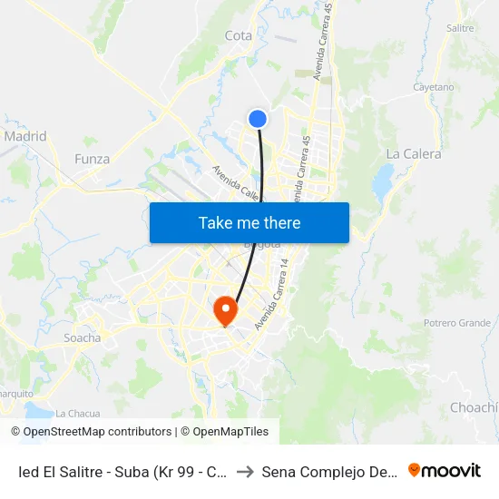 Ied El Salitre - Suba (Kr 99 - Cl 153) to Sena Complejo Del Sur map
