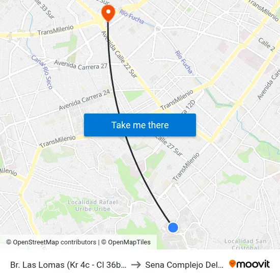 Br. Las Lomas (Kr 4c - Cl 36b Sur) to Sena Complejo Del Sur map