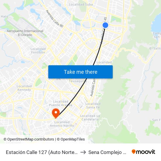 Estación Calle 127 (Auto Norte - Cl 123) to Sena Complejo Del Sur map