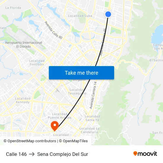 Calle 146 to Sena Complejo Del Sur map