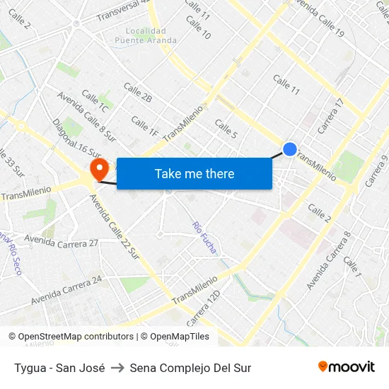 Tygua - San José to Sena Complejo Del Sur map