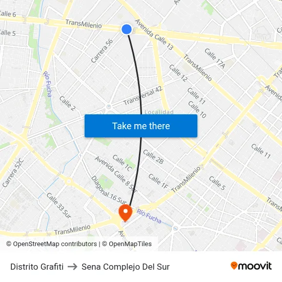 Distrito Grafiti to Sena Complejo Del Sur map
