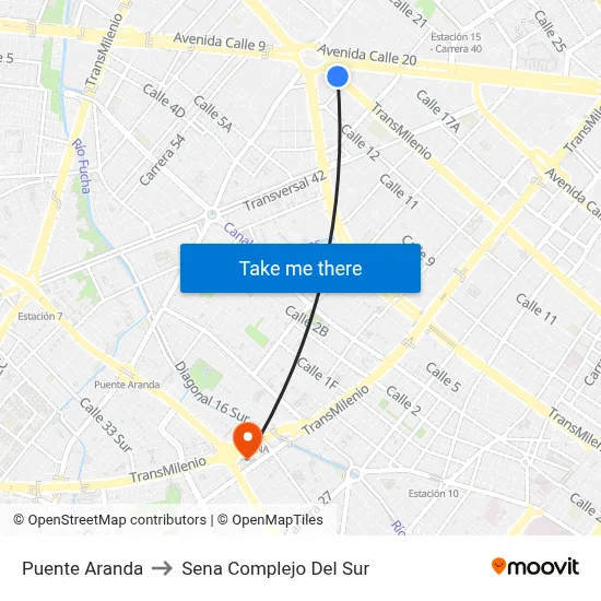 Puente Aranda to Sena Complejo Del Sur map