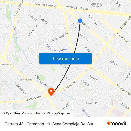 Carrera 43 - Comapan to Sena Complejo Del Sur map