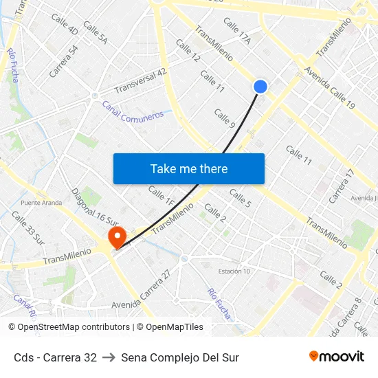 Cds - Carrera 32 to Sena Complejo Del Sur map