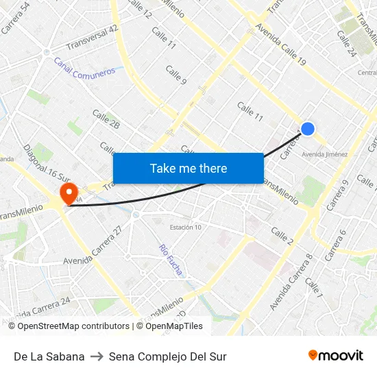 De La Sabana to Sena Complejo Del Sur map