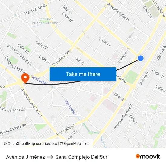 Avenida Jiménez to Sena Complejo Del Sur map