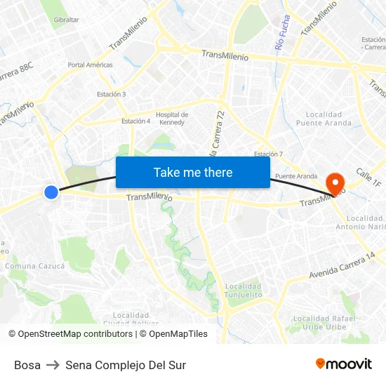 Bosa to Sena Complejo Del Sur map