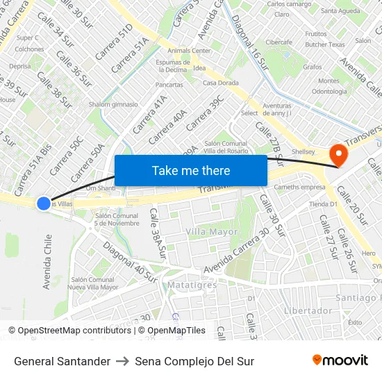 General Santander to Sena Complejo Del Sur map