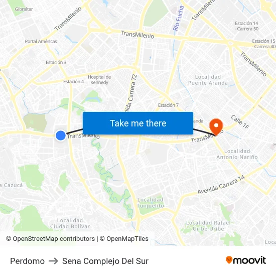 Perdomo to Sena Complejo Del Sur map