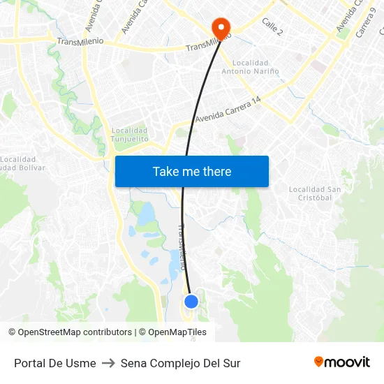 Portal De Usme to Sena Complejo Del Sur map