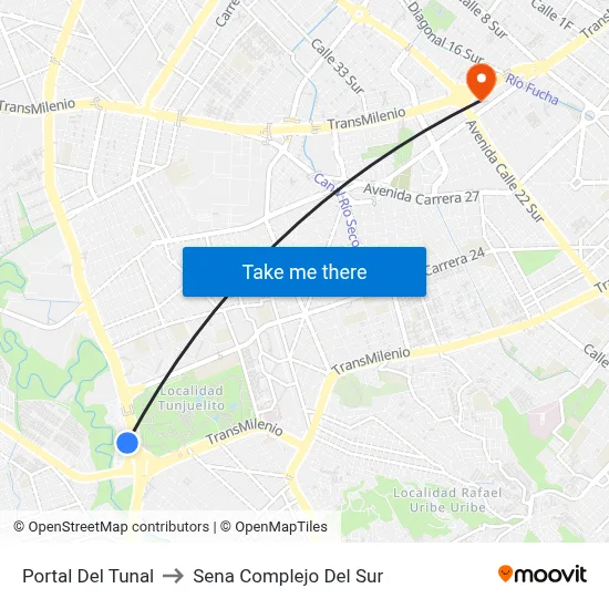 Portal Del Tunal to Sena Complejo Del Sur map