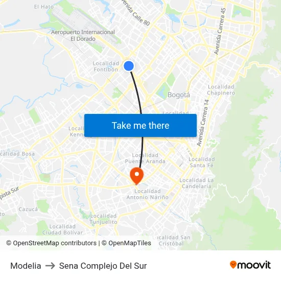 Modelia to Sena Complejo Del Sur map