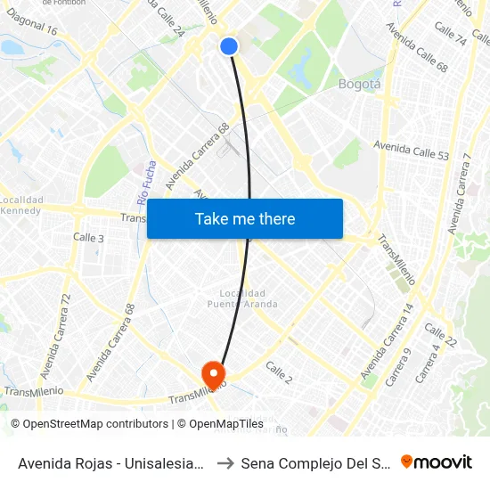 Avenida Rojas - Unisalesiana to Sena Complejo Del Sur map