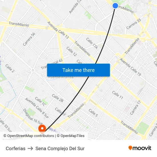 Corferias to Sena Complejo Del Sur map