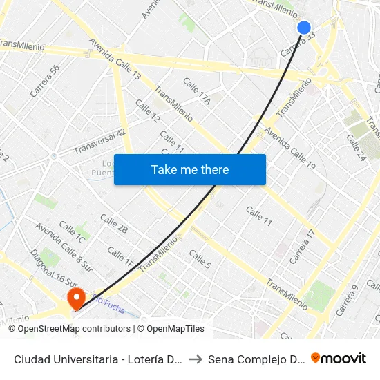 Ciudad Universitaria - Lotería De Bogotá to Sena Complejo Del Sur map