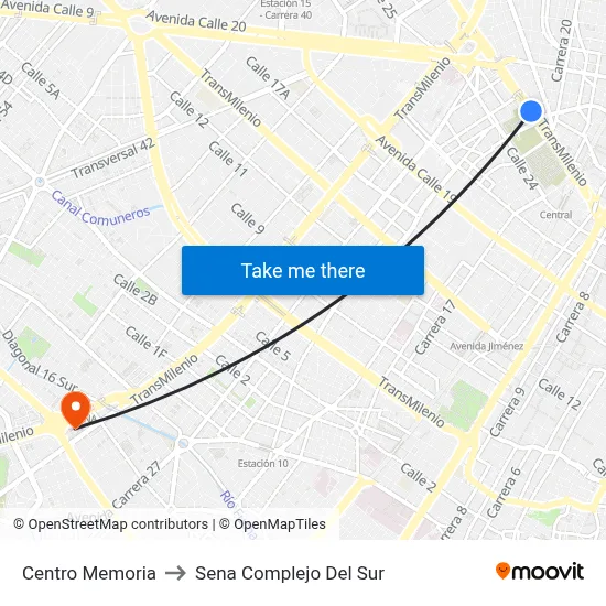 Centro Memoria to Sena Complejo Del Sur map