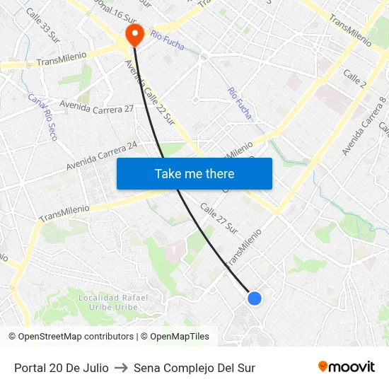 Portal 20 De Julio to Sena Complejo Del Sur map