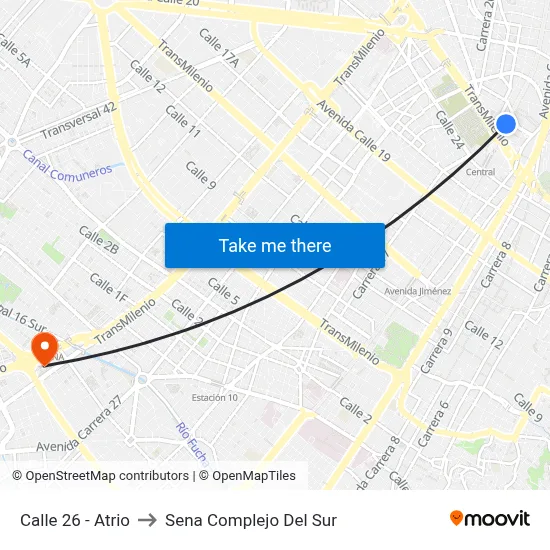 Calle 26 - Atrio to Sena Complejo Del Sur map