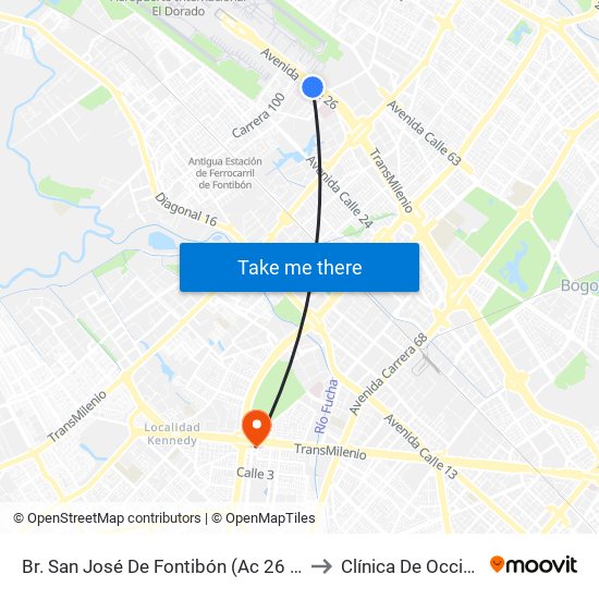 Br. San José De Fontibón (Ac 26 - Kr 96a) to Clínica De Occidente map