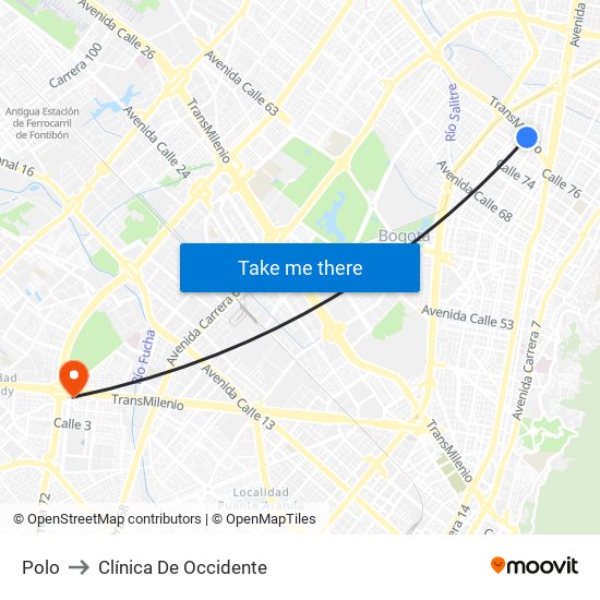 Polo to Clínica De Occidente map