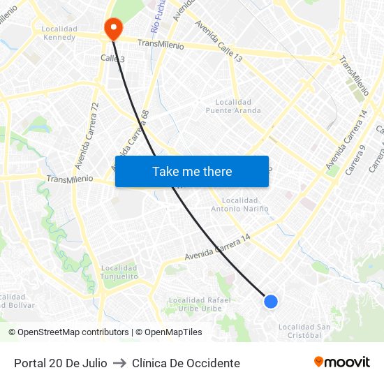 Portal 20 De Julio to Clínica De Occidente map