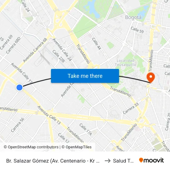 Br. Salazar Gómez (Av. Centenario - Kr 65) (A) to Salud Total map