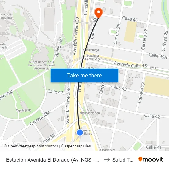 Estación Avenida El Dorado (Av. NQS - Cl 40a) to Salud Total map