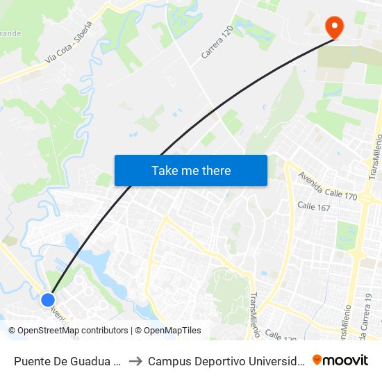 Puente De Guadua (Ac 80 - Kr 119) (A) to Campus Deportivo Universidad Santo Tomás De Aquino map