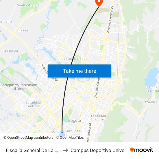 Fiscalía General De La Nación (Av. Esperanza - Ak 50) to Campus Deportivo Universidad Santo Tomás De Aquino map