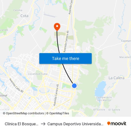 Clínica El Bosque (Ac 134 - Ak 7) to Campus Deportivo Universidad Santo Tomás De Aquino map