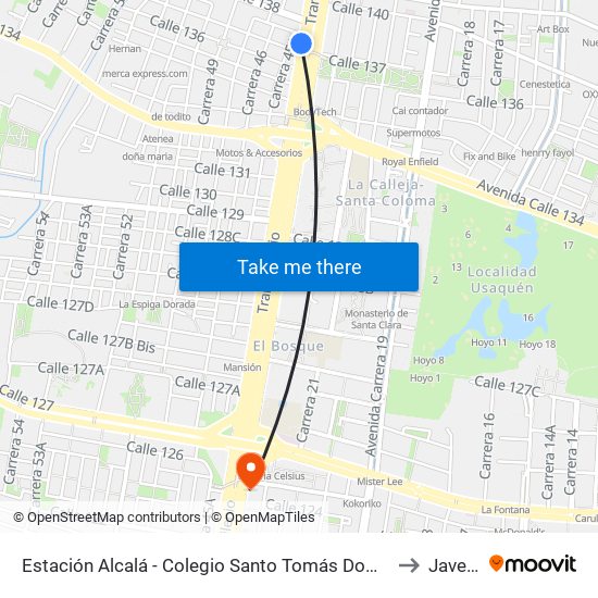 Estación Alcalá - Colegio Santo Tomás Dominicos (Auto Norte - Cl 136) to Javesalud map