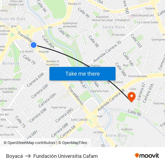 Boyacá to Fundación Universitia Cafam map