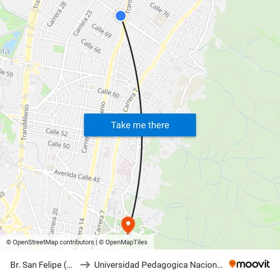 Br. San Felipe (Ac 72 - Kr 17) to Universidad Pedagogica Nacional Sede Parque Nacional map