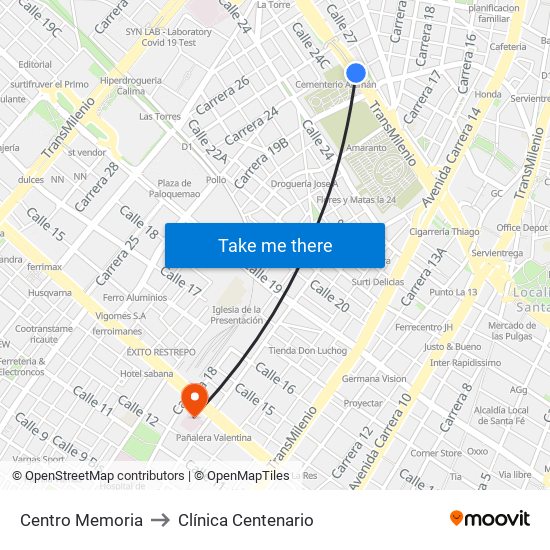 Centro Memoria to Clínica Centenario map