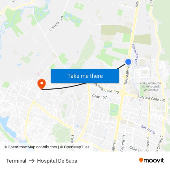 Terminal to Hospital De Suba map