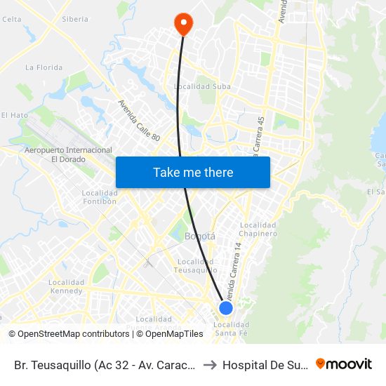 Br. Teusaquillo (Ac 32 - Av. Caracas) to Hospital De Suba map