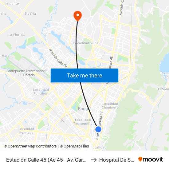 Estación Calle 45 (Ac 45 - Av. Caracas) to Hospital De Suba map