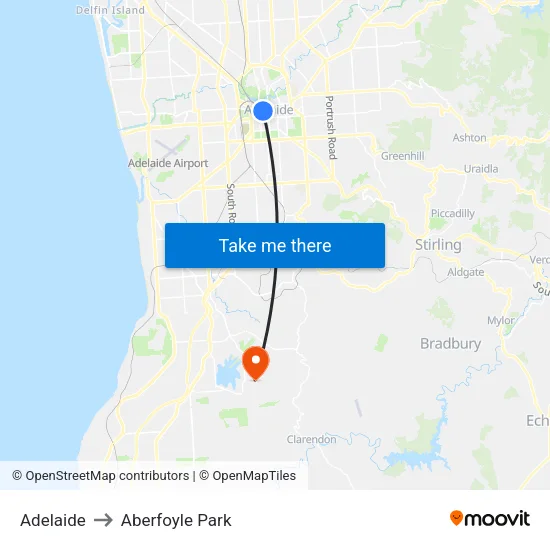 Adelaide to Aberfoyle Park map