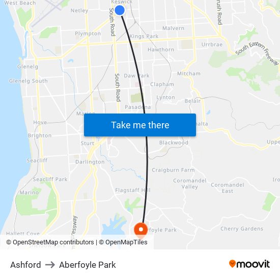 Ashford to Aberfoyle Park map