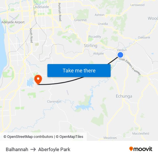 Balhannah to Aberfoyle Park map