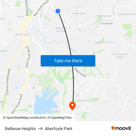 Bellevue Heights to Aberfoyle Park map