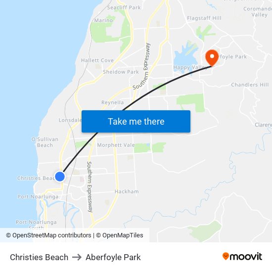 Christies Beach to Aberfoyle Park map