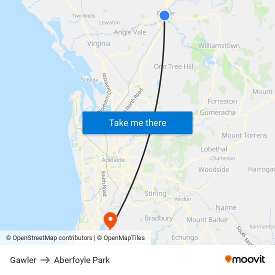 Gawler to Aberfoyle Park map