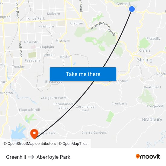 Greenhill to Aberfoyle Park map